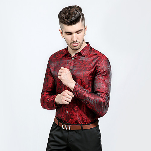 

Men's Shirt Solid Colored Jacquard Long Sleeve Party Tops Purple Red Yellow