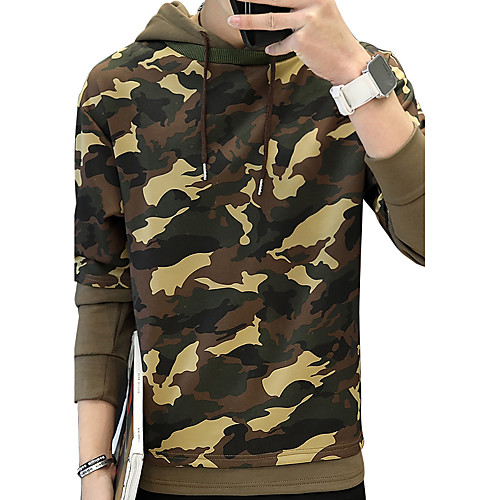 

Men's Plus Size Hoodie Lines / Waves Geometric Pure Color Mixed Color Patchwork Hooded Daily Patterned Classic & Timeless Hoodies Sweatshirts Long Sleeve Army Green / Fall / Winter / Print