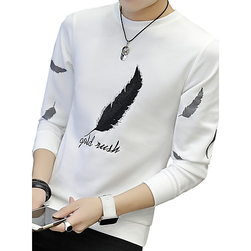 

Men's Plus Size Sweatshirt Solid Colored Feathers Patchwork Print Round Neck Daily Sports Holiday Active Streetwear Hoodies Sweatshirts Long Sleeve Slim White Black / Spring / Fall / Beach