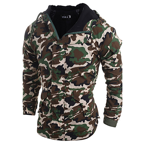 

Men's Winter Padded Parka Daily Solid Colored Cotton Long Sleeve Army Green / Light gray M / L / XL