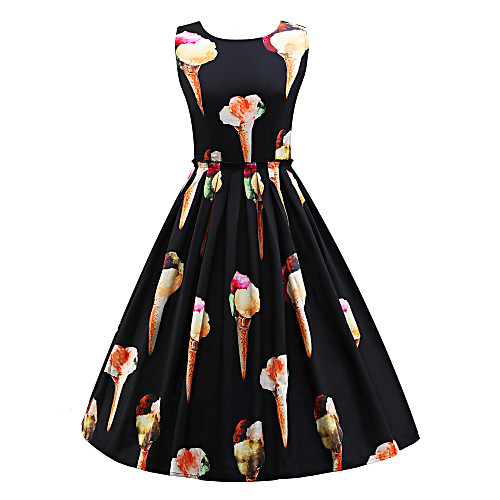 

Women's Sheath Dress Knee Length Dress White Black Beige Sleeveless Black Floral Vintage Style Summer Round Neck Vintage Cotton