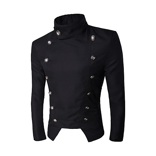 

Men's Daily / Weekend Street chic Winter Regular Blazer, Solid Colored Stand Long Sleeve Polyester White / Black / Red / Slim