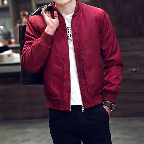 

Men's Baseball Jackets Solid Colored Basic Fall Jacket Regular Casual Long Sleeve Polyester Coat Tops Black