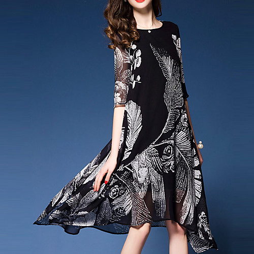 

Women's Sheath Dress Short Mini Dress Black Short Sleeve Print Round Neck Sophisticated M L XL XXL