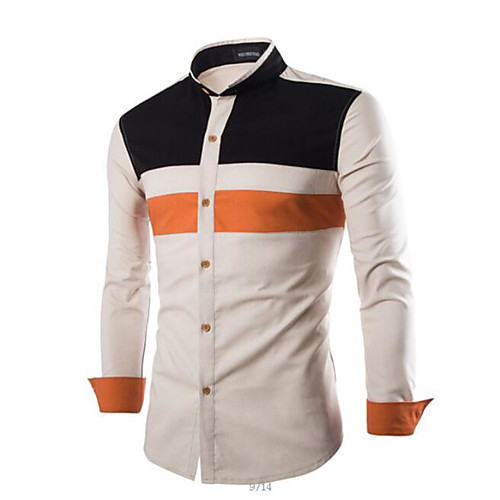 

Men's Shirt Color Block Patchwork Long Sleeve Daily Tops Cotton Black Beige