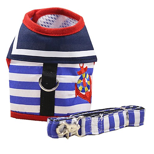 

Cat Dog Harness Leash Adjustable Portable Breathable Foldable Safety Stripes Fabric Nylon Red Blue