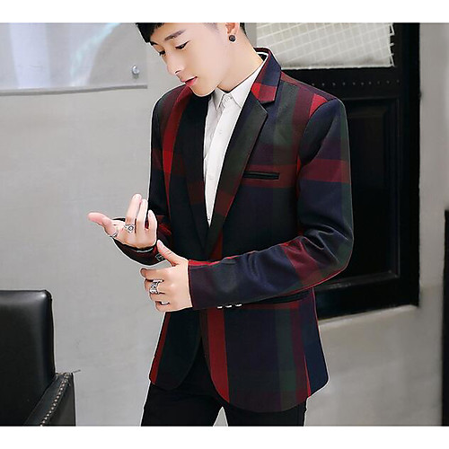 

Red / Yellow Plaid / Solid Colored Cotton / Rayon Men's Suit - Notch lapel collar / Long Sleeve / Work / Plus Size