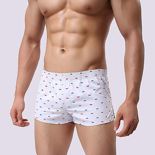 

Men's 1 Piece Print Boxer Briefs Print Mid Waist White Blue Blushing Pink M L XL