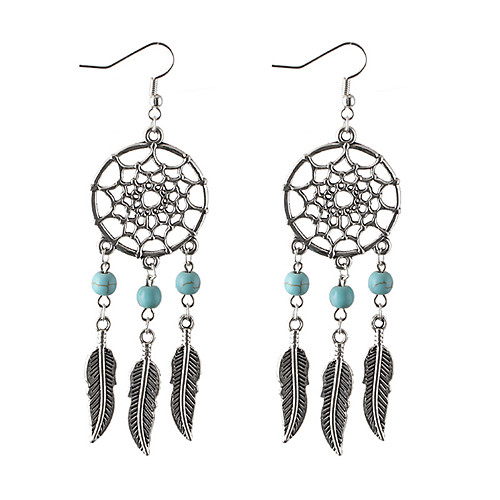 

Women's Drop Earrings Leaf Dream Catcher Personalized Classic Tassel Bohemian Simple Style Fashion Silver Plated Turquoise Earrings Jewelry Silver For Christmas Christmas Gifts Wedding Party Special
