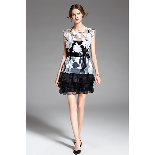 

Women's Loose Short Mini Dress White Sleeveless Layered Pleated Print Summer Round Neck Holiday Going out Butterfly Sleeves Floral S M L