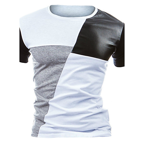

Men's T shirt Color Block Patchwork Short Sleeve Daily Tops Cotton Active White Black Gray