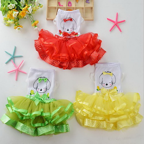 

Dog Dress Dog Clothes Princess Red Green Pink Cotton Costume For Summer Women's Birthday Casual / Daily
