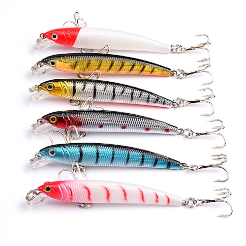 

6 pcs Fishing Lures Minnow Floating Sinking Bass Trout Pike Sea Fishing Bait Casting Spinning