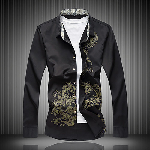 

Men's Shirt Animal Print Long Sleeve Daily Tops Chinoiserie White Black Wine