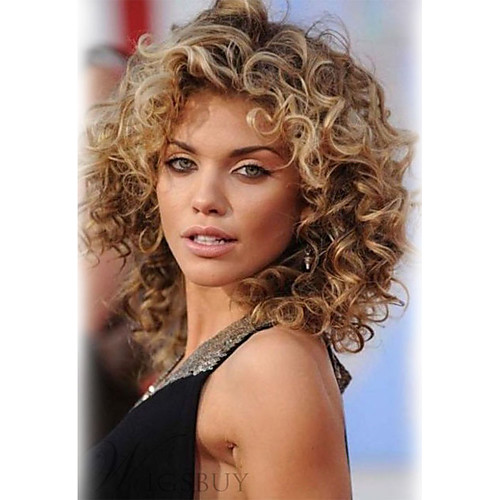 Human Hair Wig Medium Length Curly Wavy Layered Haircut Short