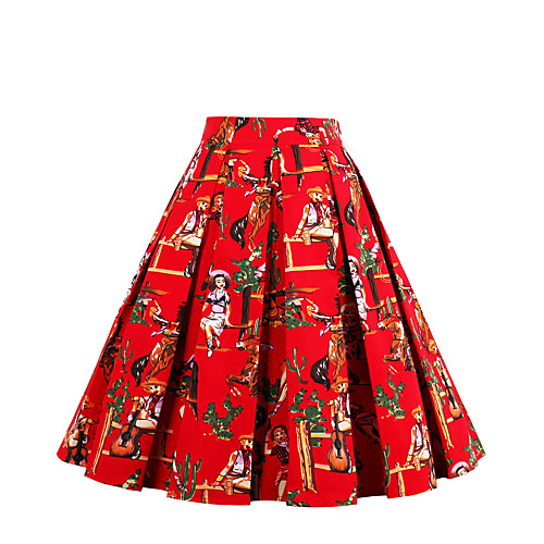 

Women's Daily Holiday Going out Vintage Cotton Skirts Floral White Black Blue