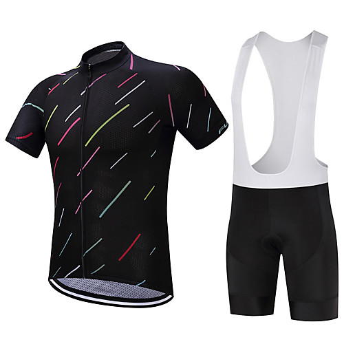 

FUALRNY Men's Short Sleeve Cycling Jersey with Bib Shorts Coolmax Silicon Lycra Black Bike Clothing Suit Quick Dry Reflective Strips Sweat-wicking Sports Pattern Clothing Apparel / Stretchy