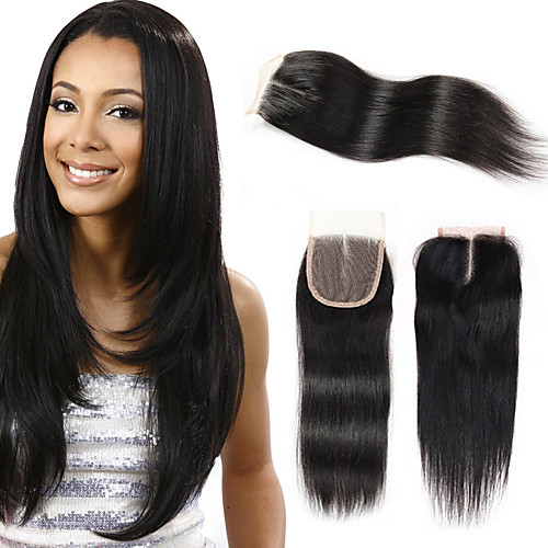 

Febay Brazilian Hair 4x4 Closure Straight Free Part / Middle Part / 3 Part Swiss Lace Remy Human Hair Women's Daily