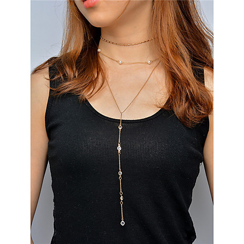 

Women's Crystal Obsidian Choker Necklace Pendant Necklace Chain Necklace Dangling Tassel Fashion Euramerican Crystal Imitation Pearl Earrings Jewelry Gold / Silver For Event / Party Daily Casual