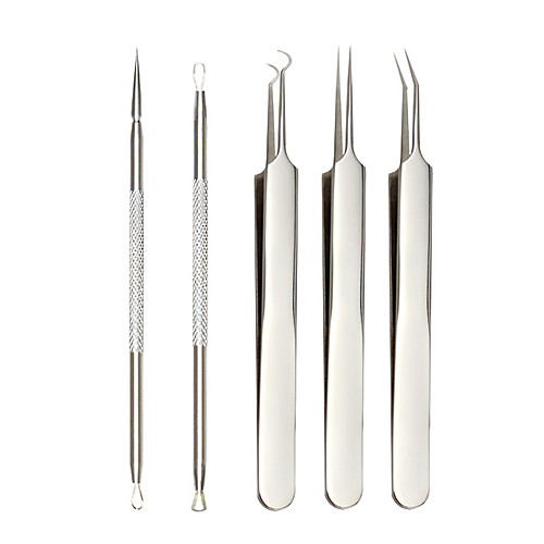 

5 Pcs Face Skin Care Tweezer Needle Kit Stainless Steel Removal Blackhead Blemish Acne Pimple Extractor Tool For Lady