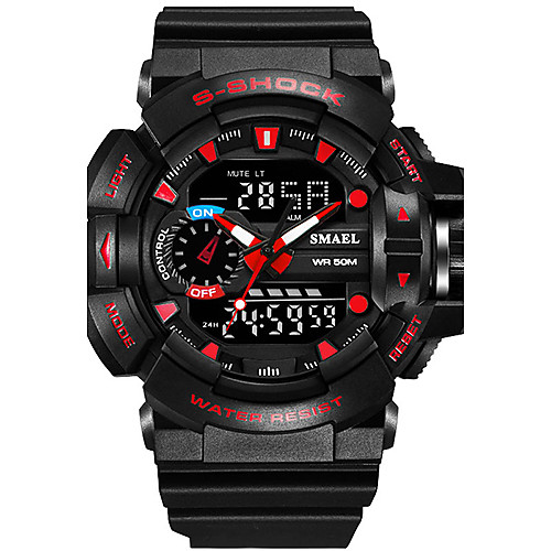 

SMAEL Men's Sport Watch Military Watch Digital Watch Japanese Digital Quilted PU Leather Silicone Black / Red / Orange 50 m Water Resistant / Waterproof Calendar / date / day Chronograph Analog