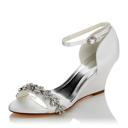 

Women's Sandals Glitter Crystal Sequined Jeweled Wedge Heel Open Toe Comfort Wedding Dress Party & Evening Satin Chain Summer White Ivory / EU39