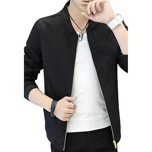 

Men's Basic Jackets Polka Dot Traditional / Vintage Spring & Fall Jacket Regular Street Long Sleeve Nylon Coat Tops Black