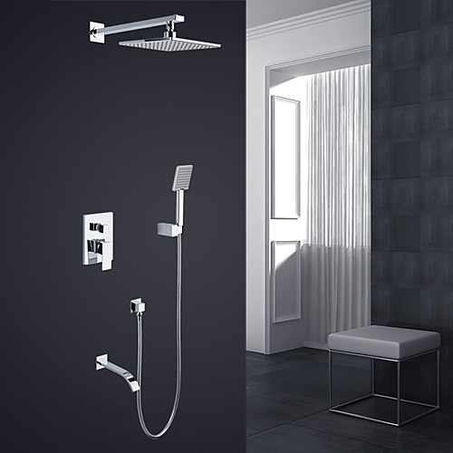 

Shower Faucet - Modern Style / Basic Chrome Wall Mounted Ceramic Valve Bath Shower Mixer Taps / Brass