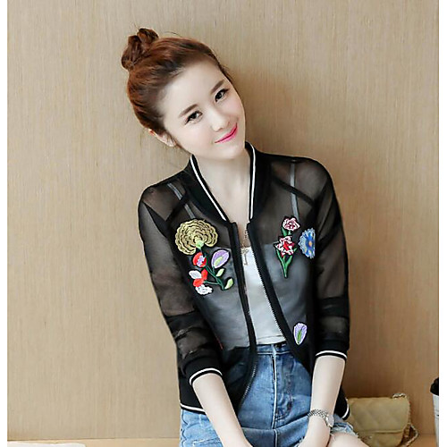 

Women's Floral Spring Jacket Regular Daily Long Sleeve Polyester Coat Tops Black