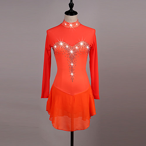 

Figure Skating Dress Women's Girls' Ice Skating Dress Orange Dark Blue High Elasticity Competition Skating Wear Quick Dry Anatomic Design Handmade Classic Long Sleeve Ice Skating Figure Skating