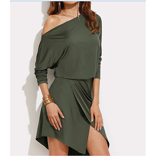 

Women's A Line Dress Short Mini Dress Black Army Green Long Sleeve Solid Colored Backless Cut Out Fall Summer Off Shoulder Cotton S M L XL