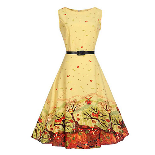 

Women's Swing Dress Knee Length Dress Blue Yellow Light Green Sleeveless Graphic Print Summer Round Neck Vintage Streetwear S M L XL XXL