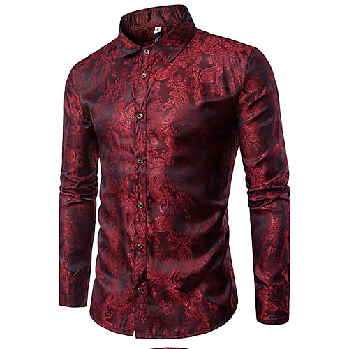 

Men's Solid Colored Jacquard Slim Shirt - Cotton Luxury Daily Classic Collar Wine / Purple / Yellow / Navy Blue / Long Sleeve