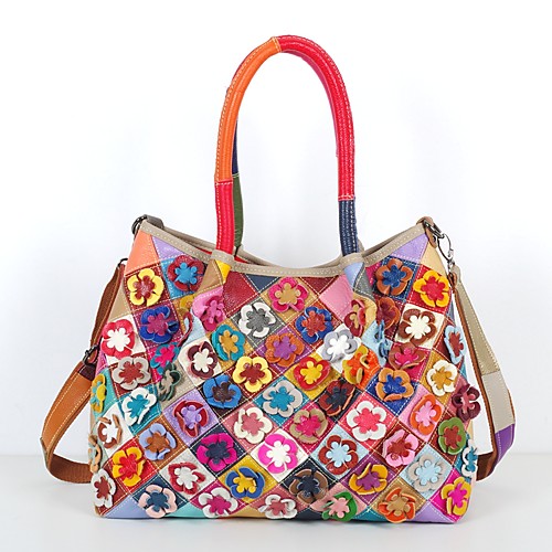 

Women's Petal / Floral / Split Joint Cowhide Tote Leather Bags Rainbow / Black / White