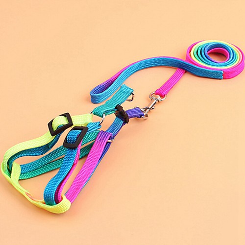 

Cat Dog Harness Leash Adjustable Portable Breathable Foldable Safety Color Block Rainbow Nylon Rainbow