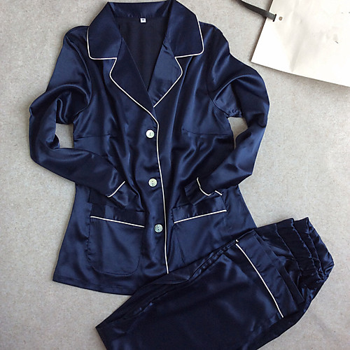 

Women's Satin & Silk / Suits Nightwear - Satin Solid Colored Black Blushing Pink Navy Blue L XL XXL