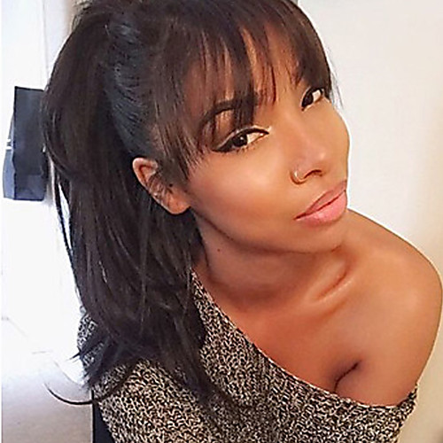 

Human Hair Full Lace Wig With Bangs style Brazilian Hair Natural Wave Wig 130% Density with Baby Hair Natural Hairline Glueless Women's Short Medium Length Long Human Hair Lace Wig Luckysnow