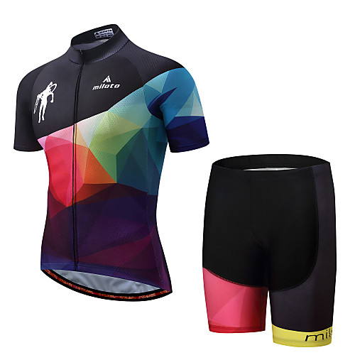 

Miloto Men's Short Sleeve Cycling Jersey with Shorts Black / Pink Bike Padded Shorts / Chamois Clothing Suit Sports Polyester Spandex Geometry Mountain Bike MTB Road Bike Cycling Clothing Apparel