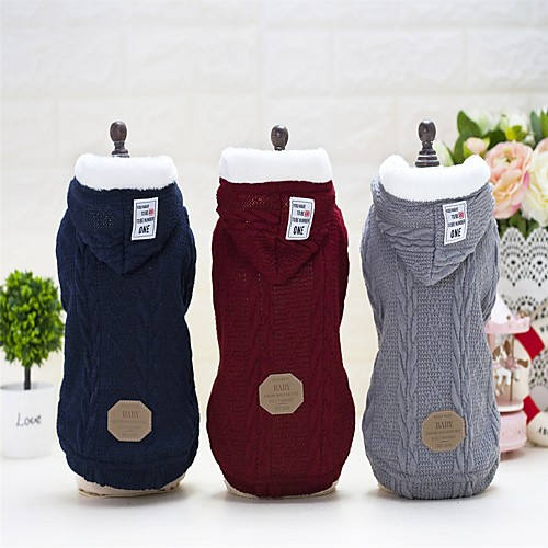 

Dog Coat Hoodie Christmas Solid Colored Casual / Daily Keep Warm New Year's Outdoor Winter Dog Clothes Puppy Clothes Dog Outfits Red Blue Gray Costume for Girl and Boy Dog Woolen Plush Fabric Terylene