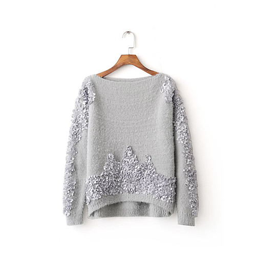

Women's Casual Print Solid Colored Pullover Wool Cotton Long Sleeve Regular Sweater Cardigans Round Neck Spring Fall White Gray / Going out