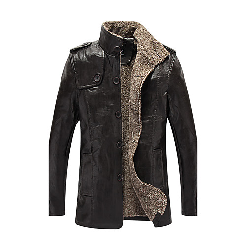 

Men's Leather Jackets Solid Colored Winter Faux Leather Jacket Regular Casual Long Sleeve PU Coat Tops Black