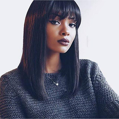 

Virgin Human Hair Remy Human Hair Glueless Lace Front Lace Front Wig Brazilian Hair Yaki Straight Wig Bob Short Bob Straight bangs 130% 150% Density with Baby Hair Natural Hairline African American