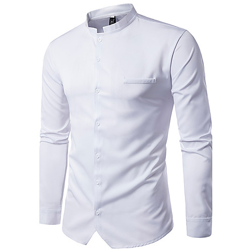 

Men's Shirt Solid Colored Basic Long Sleeve Daily Tops Chinoiserie White Black