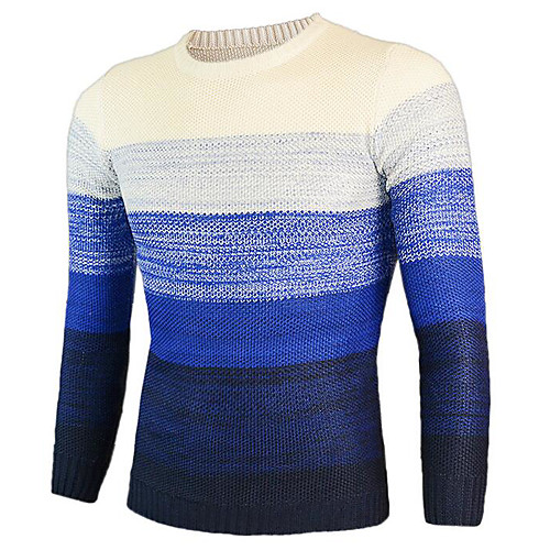 

Men's Color Gradient Pullover Long Sleeve Regular Sweater Cardigans Round Neck Spring Fall Blue Wine Green
