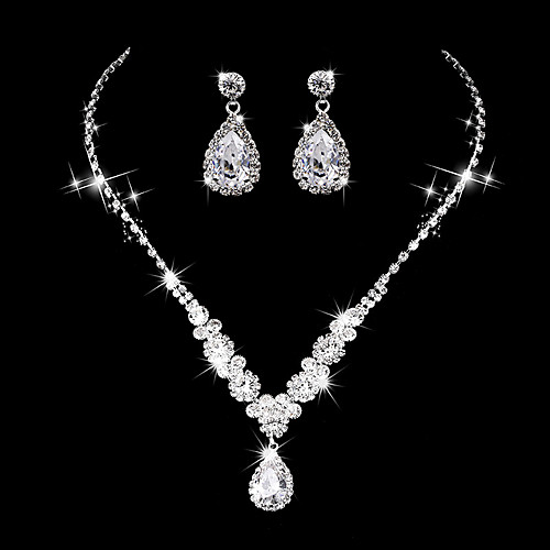

Women's AAA Cubic Zirconia Drop Earrings Choker Necklace Bridal Jewelry Sets Drop Luxury Vintage Elegant Cubic Zirconia Earrings Jewelry Silver For Wedding Anniversary Party Evening Engagement