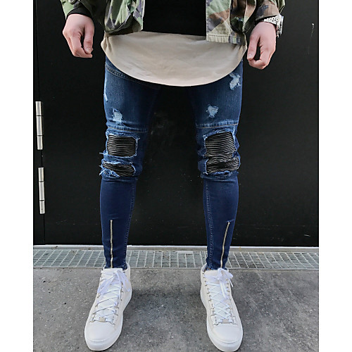 

Men's Streetwear Slim Daily Weekend Skinny Pants Solid Colored Full Length Blue / Spring / Fall