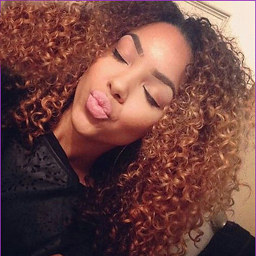 Synthetic Wig Curly Curly Wig Ombre Medium Length Ombre Black