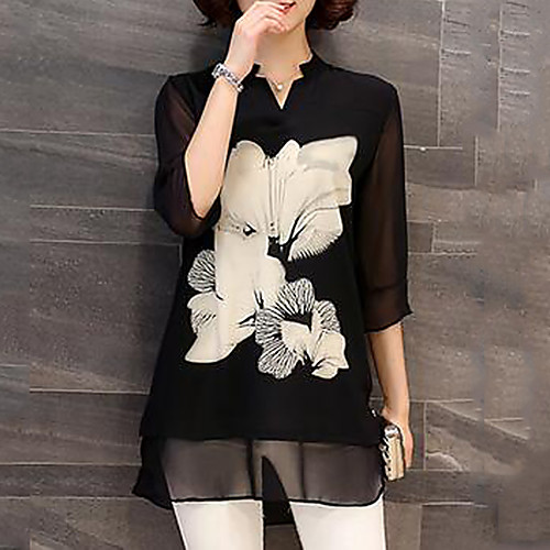 

Women's Blouse Floral Plus Size Print Half Sleeve Daily Tops Black