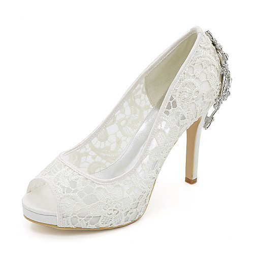 

Women's Wedding Shoes Mesh Stiletto Heel Peep Toe Basic Pump Wedding Party & Evening Knit Rhinestone Summer White Black Pink / EU42