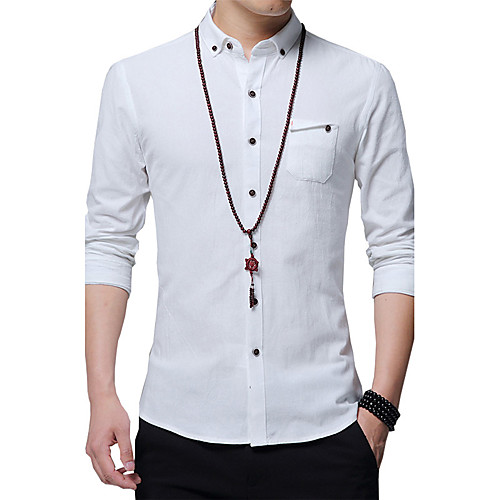 

Men's Shirt Solid Colored Plus Size Long Sleeve Party Tops Cotton Chinoiserie White Black Blue